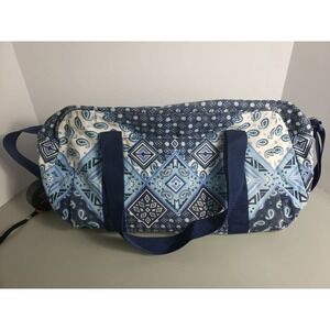 Justice Girls Blue Paisley Geometric Duffle Bag Glitter Logo Crossbody Strap